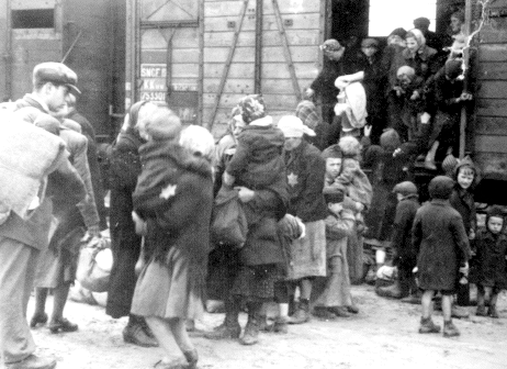 Hungarian children arriving at Birkenau